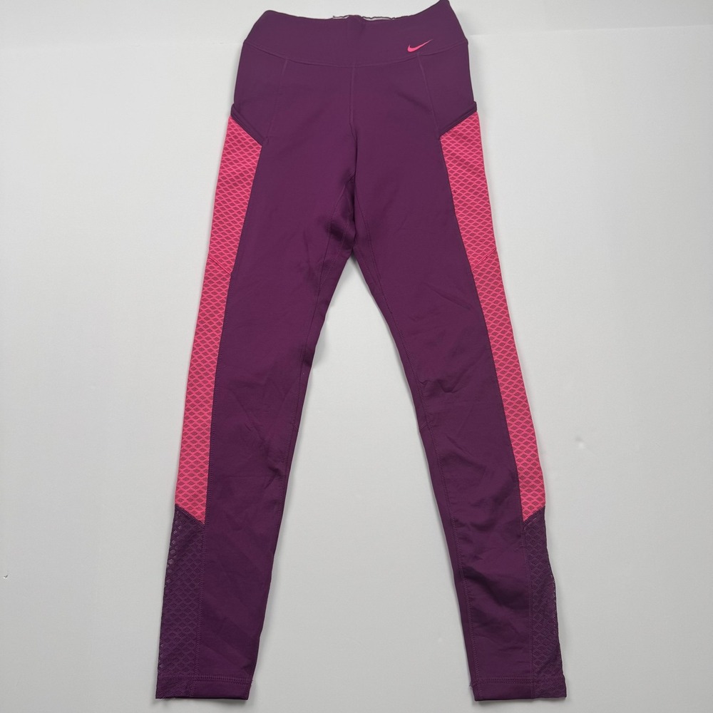 Nike Therma-FIT Leggings Womens XS (21x26) Purple Pink Mesh Panel Athletic Pants